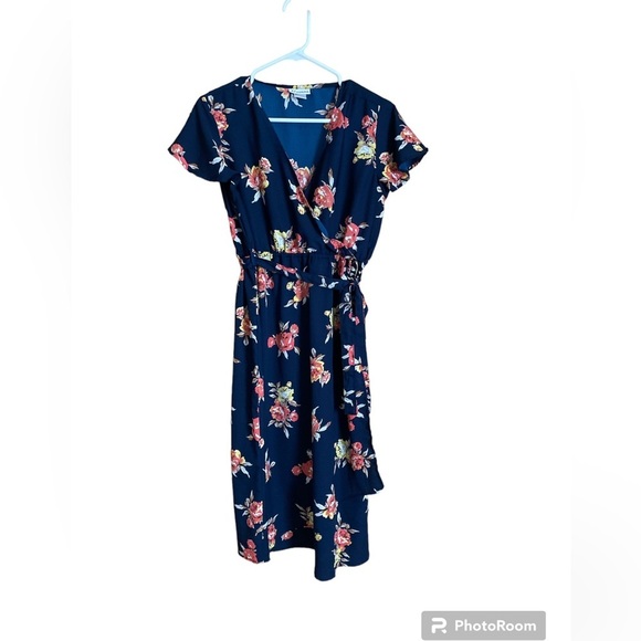 Oh Mamma wrap dress navy with floral pattern maxi length design medium - Picture 2 of 3